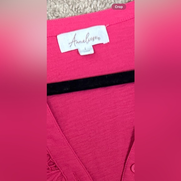 Anneleise Hot Pink Lace Yoke Tie-Front Top | Short Sleeve | Size L - Picture 7 of 7
